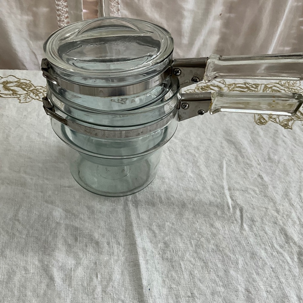 Vintage Pyrex Flameware Glass Double Boiler 1.5 Qt 6762-U 6862 with Lid USA